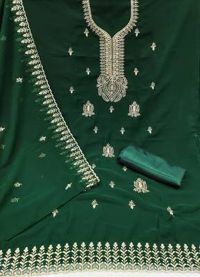Green embroidered georgette churidar dress-materials 2