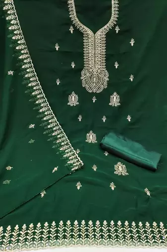 Green embroidered georgette churidar dress-materials