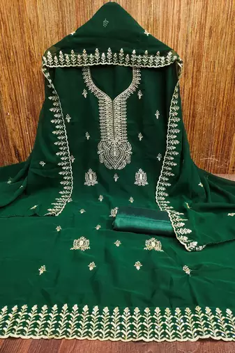 Green embroidered georgette churidar dress-materials