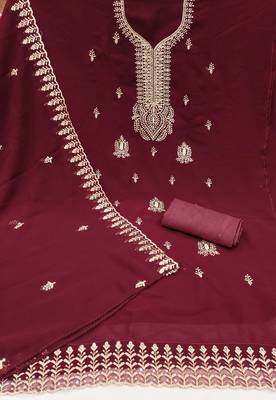 Maroon embroidered georgette churidar dress-materials 2