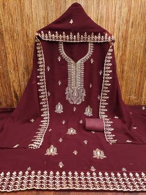 Maroon embroidered georgette churidar dress-materials 3