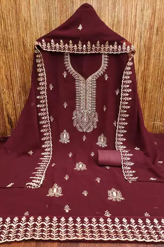 Maroon embroidered georgette churidar dress-materials