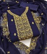 Blue embroidered georgette semi stitched churidar dress-materials