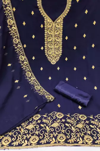 Blue embroidered georgette churidar dress-materials