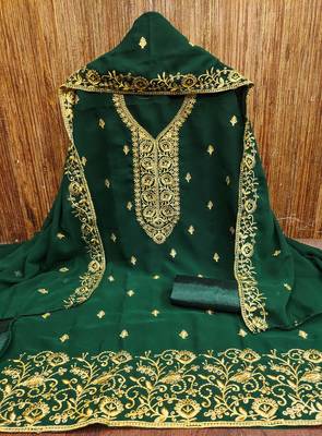 Green embroidered georgette churidar dress-materials 3