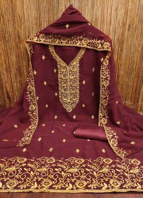 Maroon embroidered georgette churidar dress-materials 3