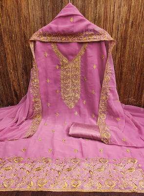 Pink embroidered georgette churidar dress-materials 3