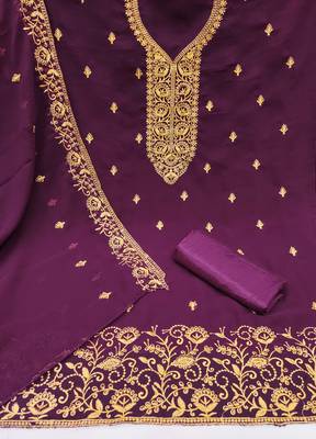 Violet embroidered georgette churidar dress-materials 2