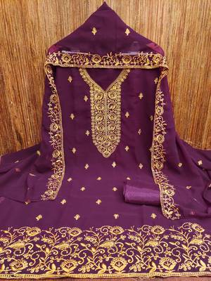 Violet embroidered georgette churidar dress-materials 3