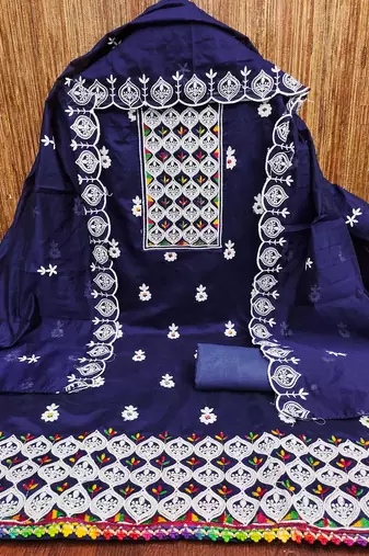 Blue embroidered cotton churidar dress-materials