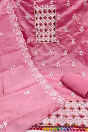Pink embroidered cotton churidar dress-materials