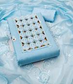 Sky-blue embroidered cotton semi stitched churidar dress-materials