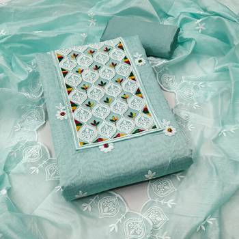 Sea-green embroidered cotton churidar dress-materials 1
