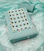 Sea-green embroidered cotton semi stitched churidar dress-materials