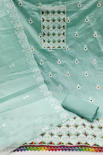 Sea-green embroidered cotton churidar dress-materials
