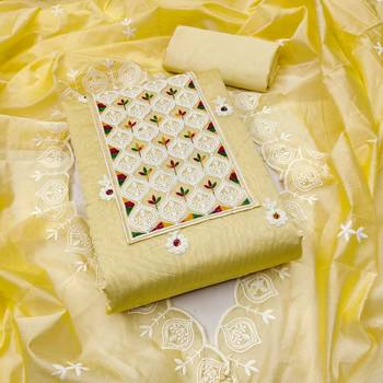 Yellow embroidered cotton churidar dress-materials 1
