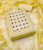 Yellow embroidered cotton semi stitched churidar dress-materials