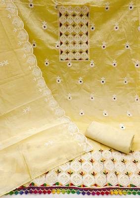 Yellow embroidered cotton churidar dress-materials 2