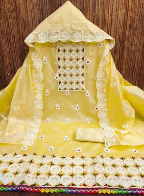 Yellow embroidered cotton churidar dress-materials 3