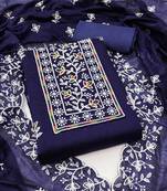 Blue embroidered cotton semi stitched churidar dress-materials