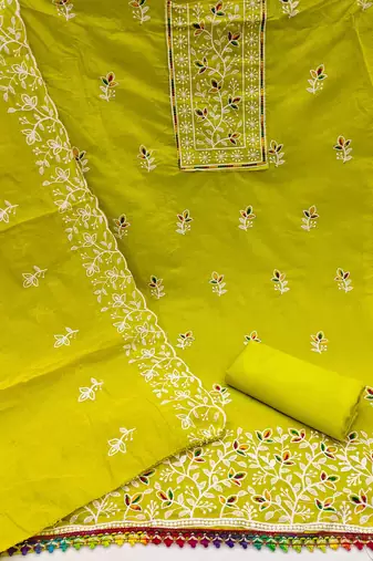 Light-green embroidered cotton churidar dress-materials