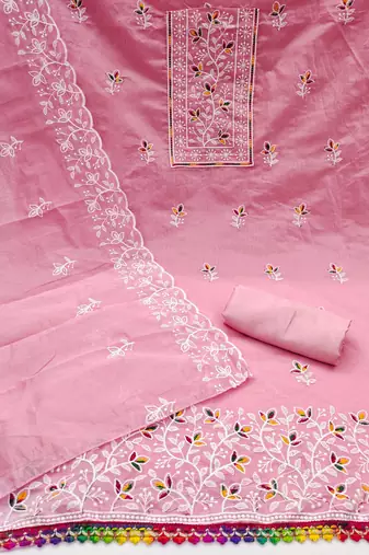 Pink embroidered cotton churidar dress-materials