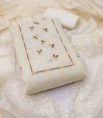 White embroidered cotton semi stitched churidar dress-materials