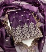 Purple embroidered net semi stitched churidar dress-materials