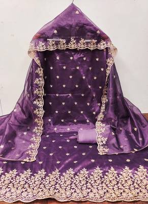 Purple embroidered net churidar dress-materials 2