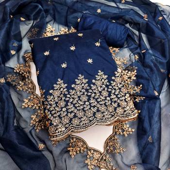 Teal-blue embroidered net churidar dress-materials 1