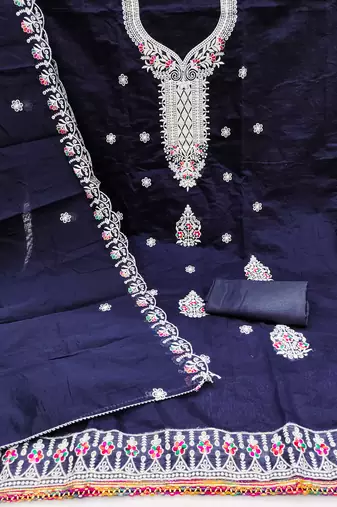 Blue embroidered cotton churidar dress-materials