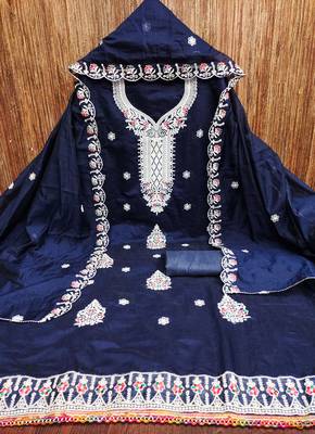 Blue embroidered cotton churidar dress-materials 3