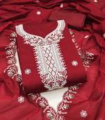 Maroon embroidered cotton semi stitched churidar dress-materials
