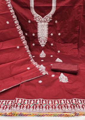Maroon embroidered cotton churidar dress-materials 2