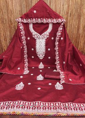 Maroon embroidered cotton churidar dress-materials 3