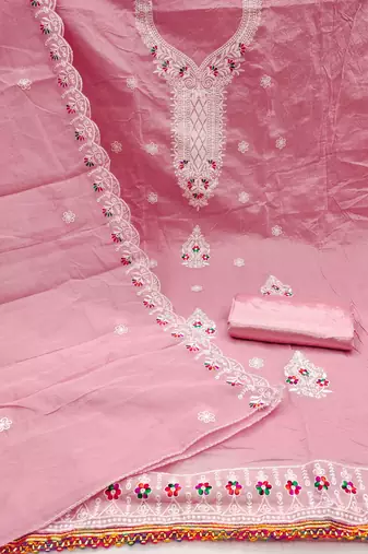 Pink embroidered cotton churidar dress-materials