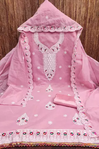 Pink embroidered cotton churidar dress-materials
