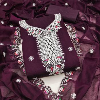Purple embroidered cotton churidar dress-materials 1