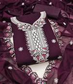 Purple embroidered cotton semi stitched churidar dress-materials