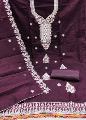 Purple embroidered cotton churidar dress-materials 2