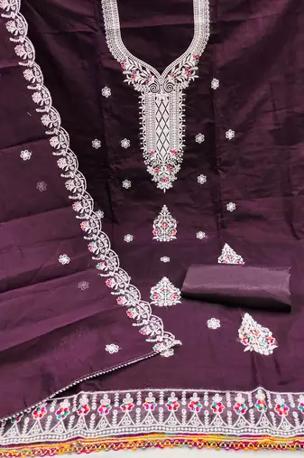 Purple embroidered cotton churidar dress-materials