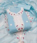 Sky-blue embroidered cotton semi stitched churidar dress-materials