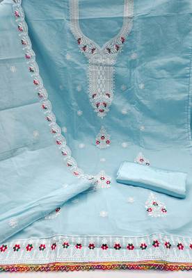 Sky-blue embroidered cotton churidar dress-materials 2