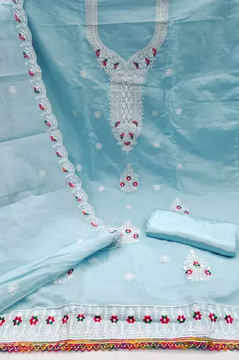 Sky-blue embroidered cotton churidar dress-materials