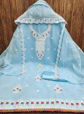 Sky-blue embroidered cotton churidar dress-materials 3