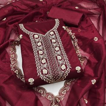 Maroon embroidered net churidar dress-materials 1