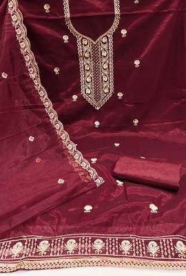 Maroon embroidered net churidar dress-materials 2