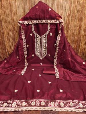 Maroon embroidered net churidar dress-materials 3