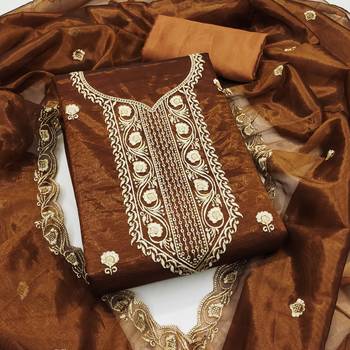 Mustard embroidered net churidar dress-materials 1