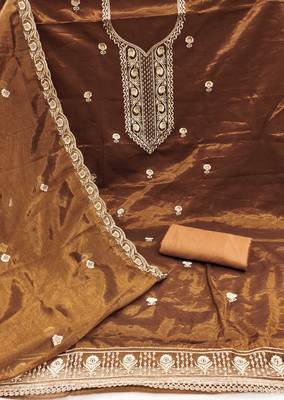 Mustard embroidered net churidar dress-materials 2
